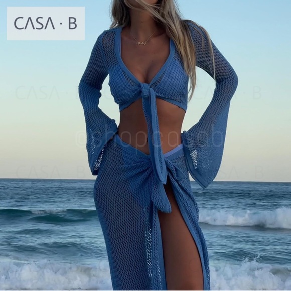 CASA B RESORT Other - NEW to CASA B💫| Sinclair Netted Reversible Front tie Top & Sarong Set in Azure